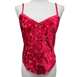 Sostanza Womens Vtg Y2K Coquette Gothic Red Satin Burnout Velvet Bow Cami Top M